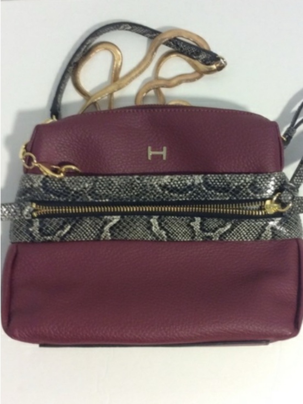 H by Halston Plum Crossbody with Snake-Print Trim